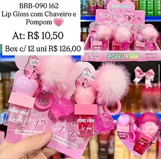 Lip gloss chaveiro e pompom bobbi rara (cores variadas)